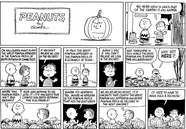 Concerning Cucurbit Comics, Years Hilariously Sincere Waiting Great Pumpkin.